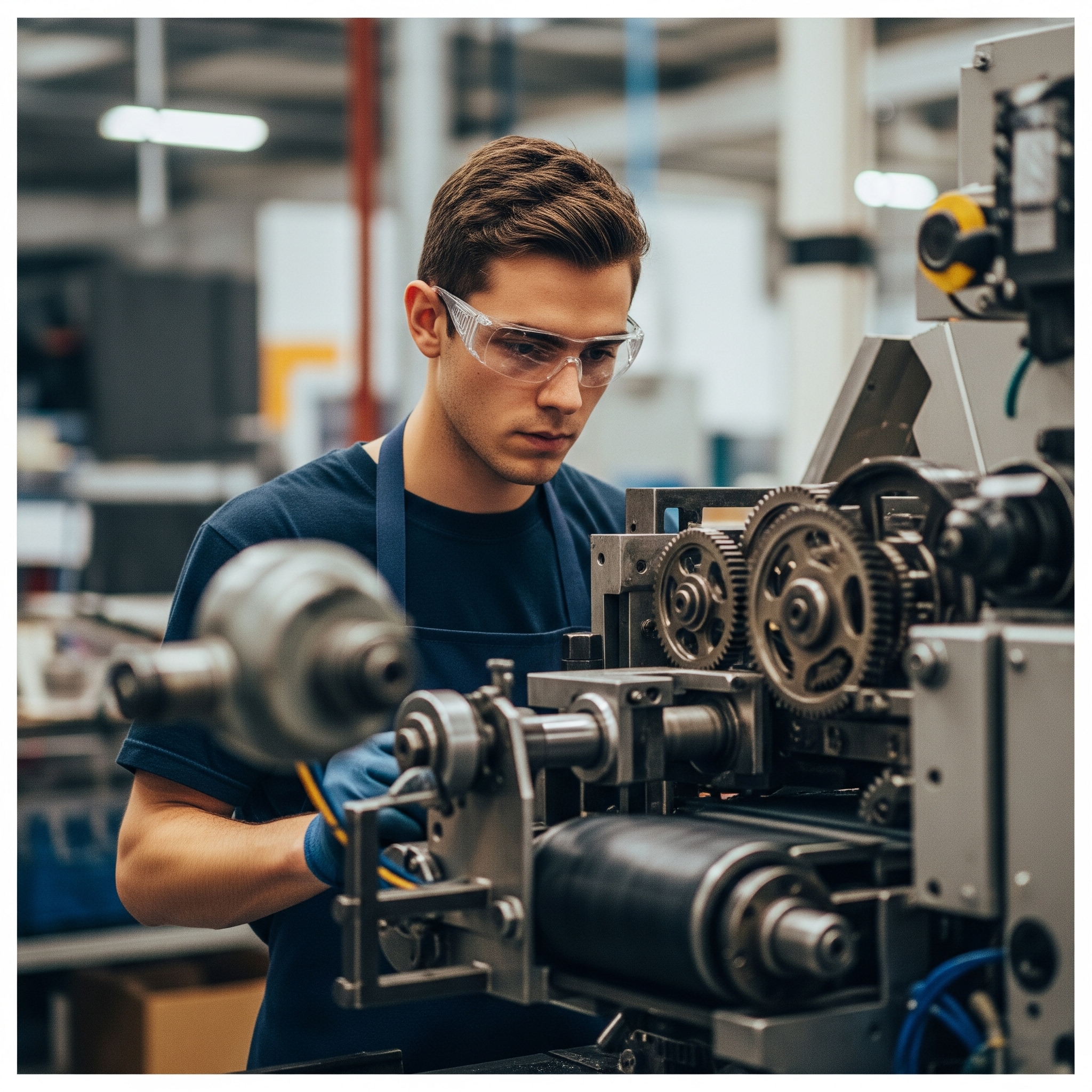 Young Man Doing Machining with Safety Equipment.